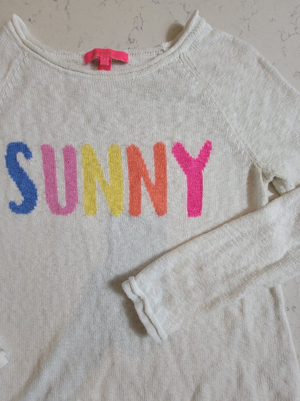 Lilly Pulitzer Sunny Danette Sweater Medium White Multicolor Graphic Knit chic - Picture 8 of 12